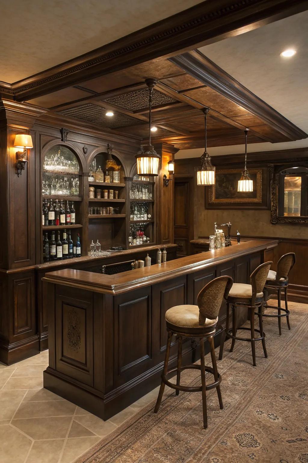 A retro bar becomes a sophisticated centerpiece in your speakeasy.