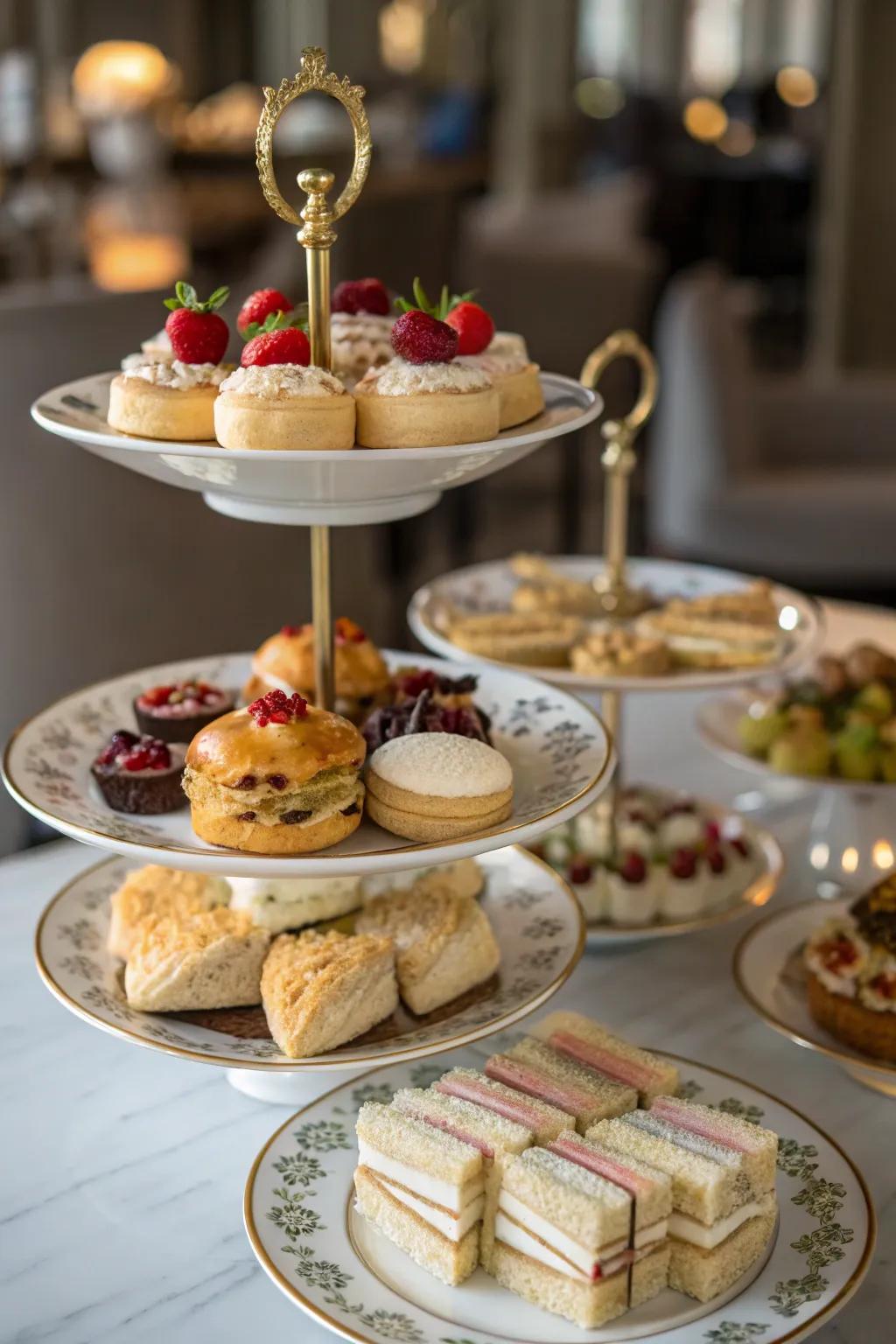 Elegant tiered stands impart sophistication to your tea party presentation.