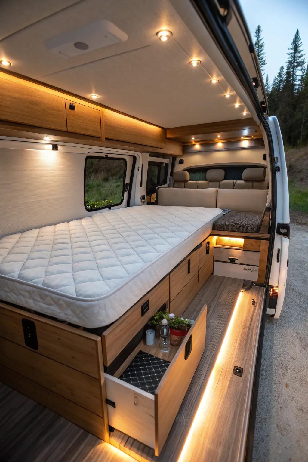 A cozy and functional sleep nook.