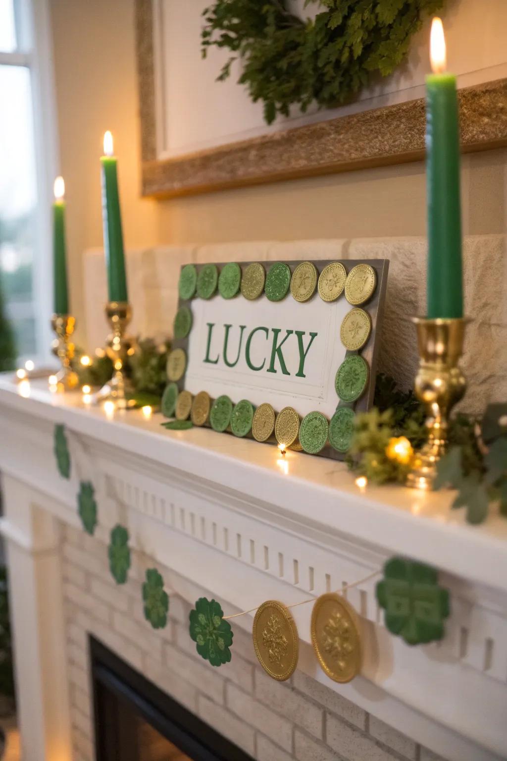 Welcome fortune into your abode with a festive mantel arrangement.