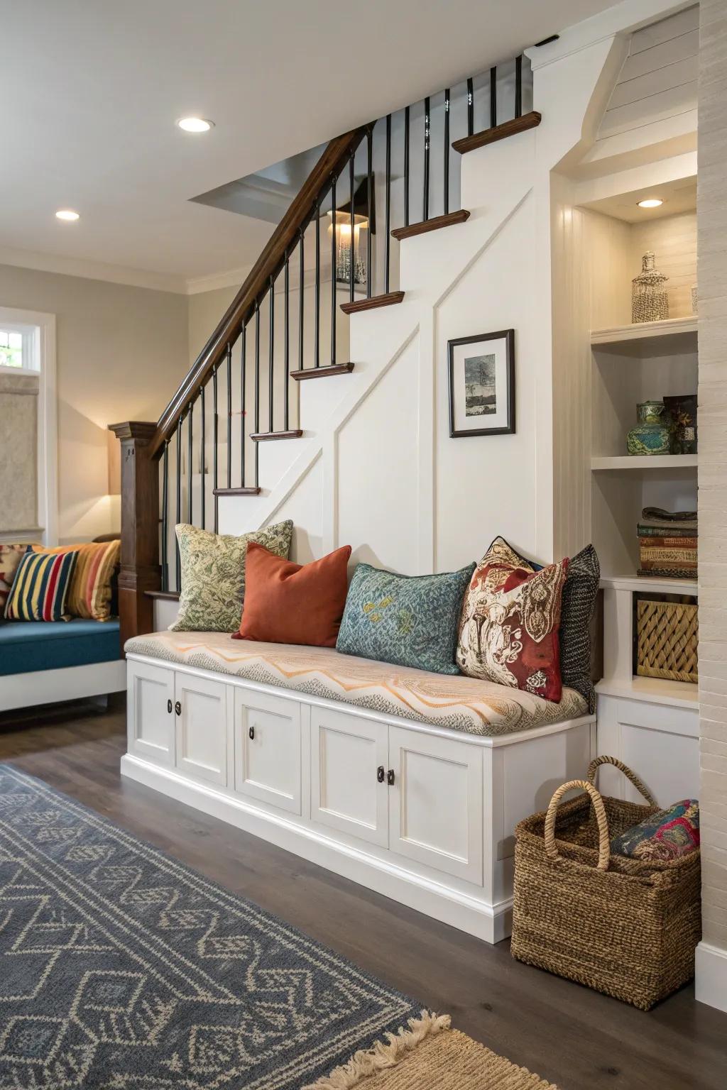 Combine comfort and utility with a seating bench that offers hidden storage.