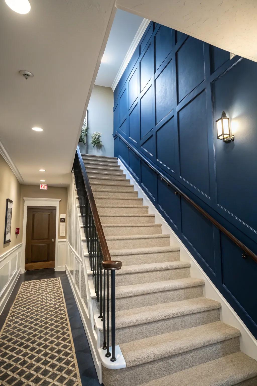 Make a statement with vibrant colors on your stairway wall.