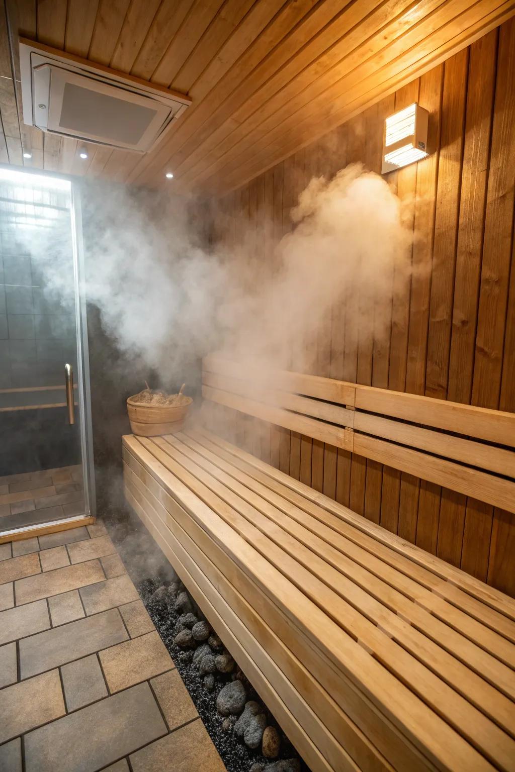 In-built seating heightens the relaxation and comfort levels in steam showers.