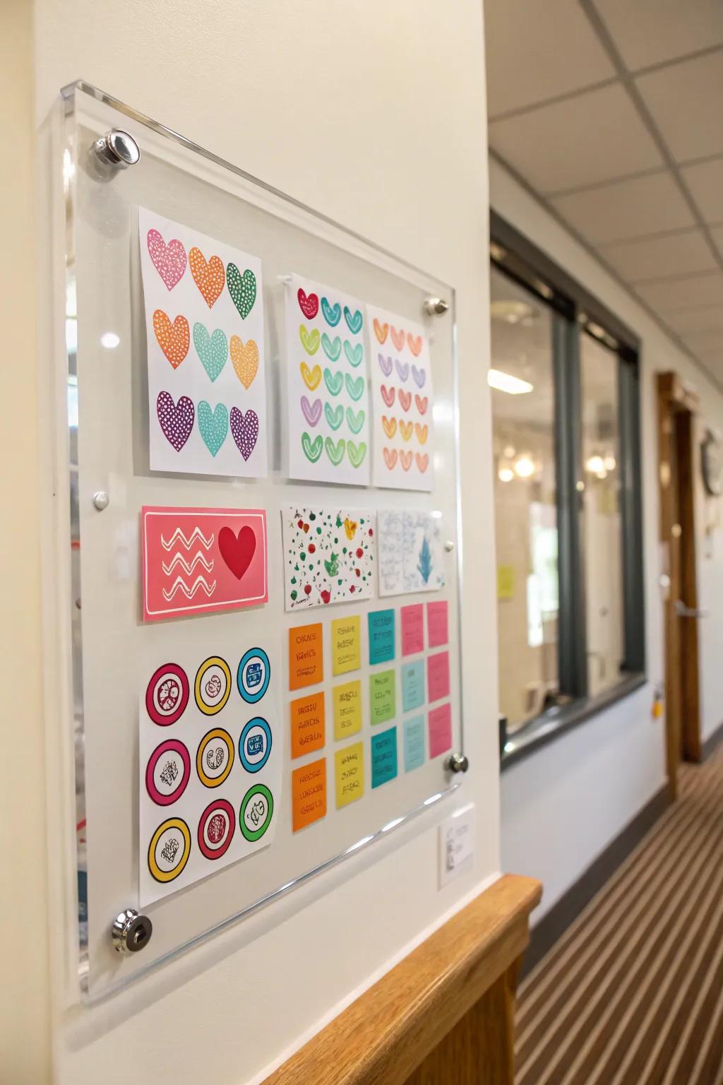 Display decals on a clear board for a modern look.