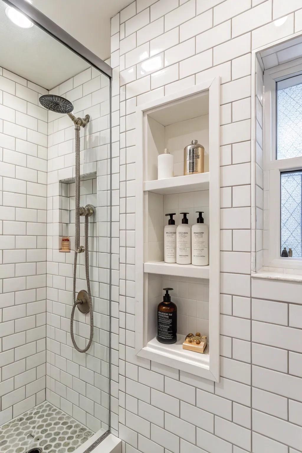 Twin niches designed for a harmonious shower layout.