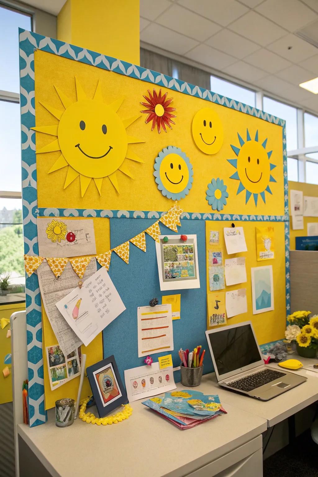 Promote cheerfulness through vibrant hues and cheerful sun icons.