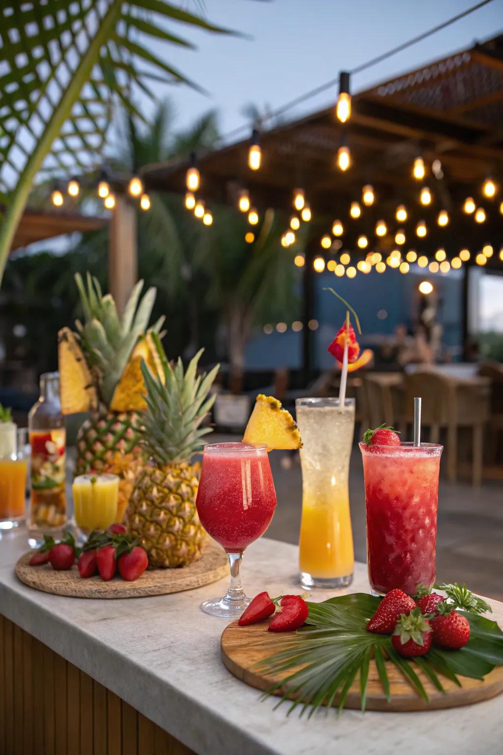 A lively tropical cocktail station for summer celebrations.