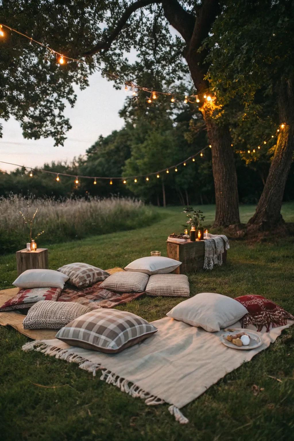 An inviting and comfortable picnic seating arrangement