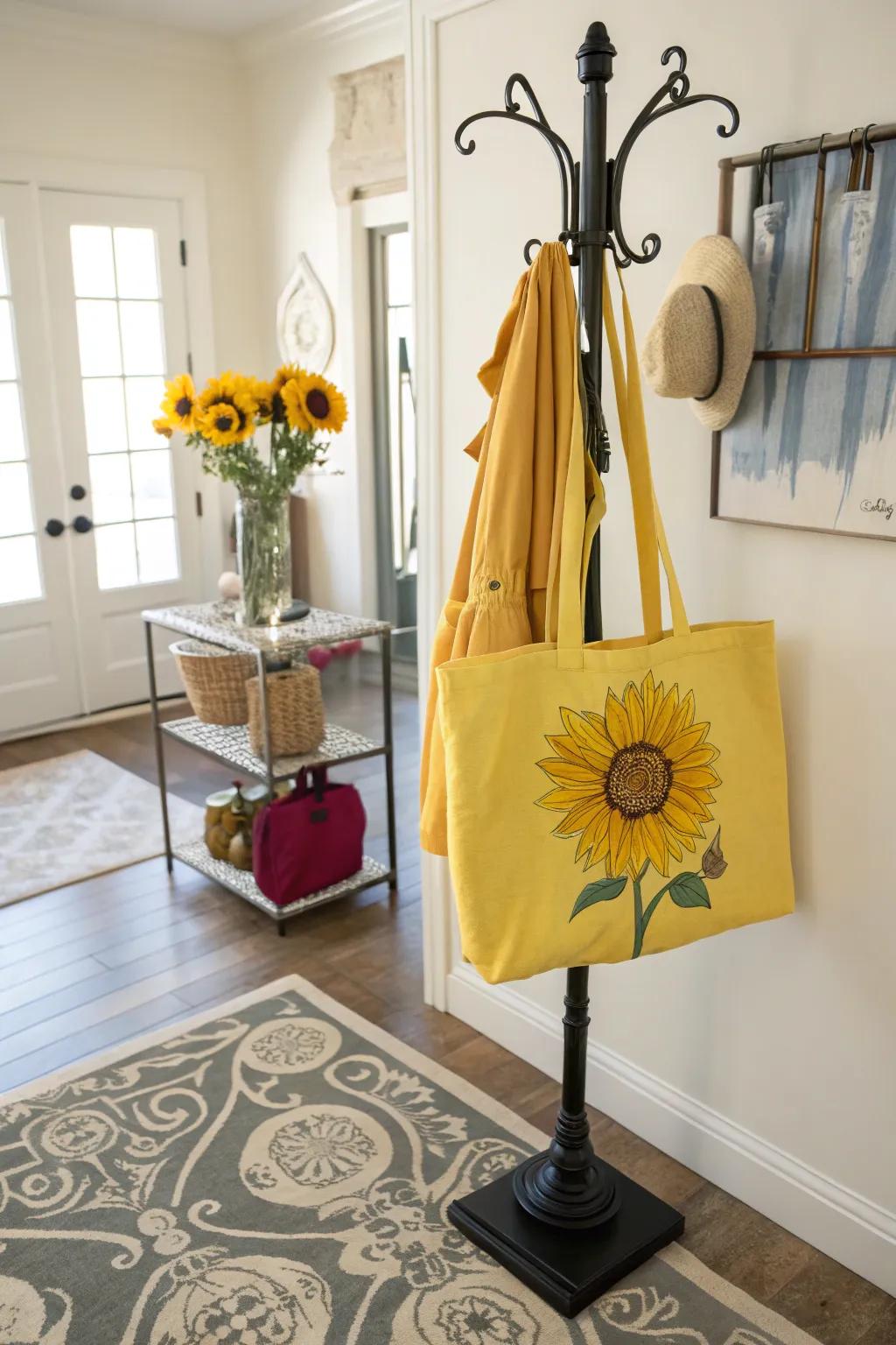 Stylish and practical personalized sunflower tote bag.