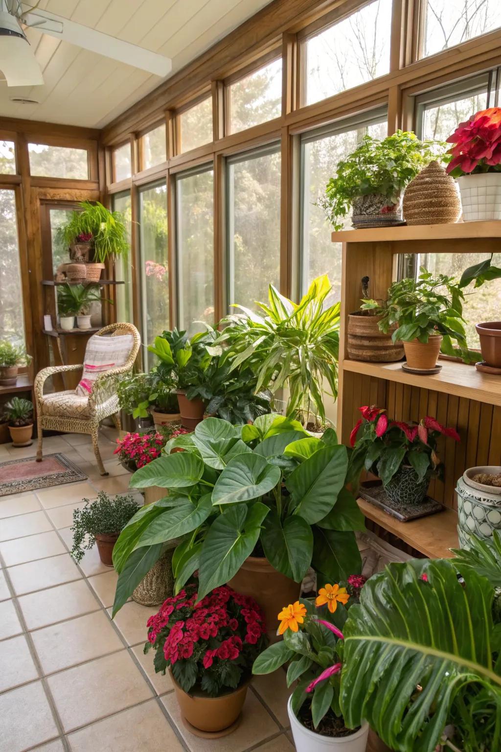 Greenery adds life and energy to your sunroom.