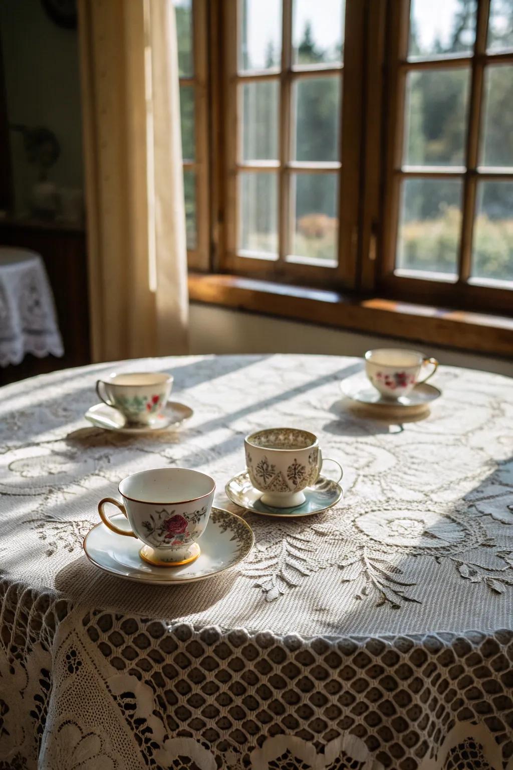 Mesh tablecloths evoke an atmosphere of romance and refinement.