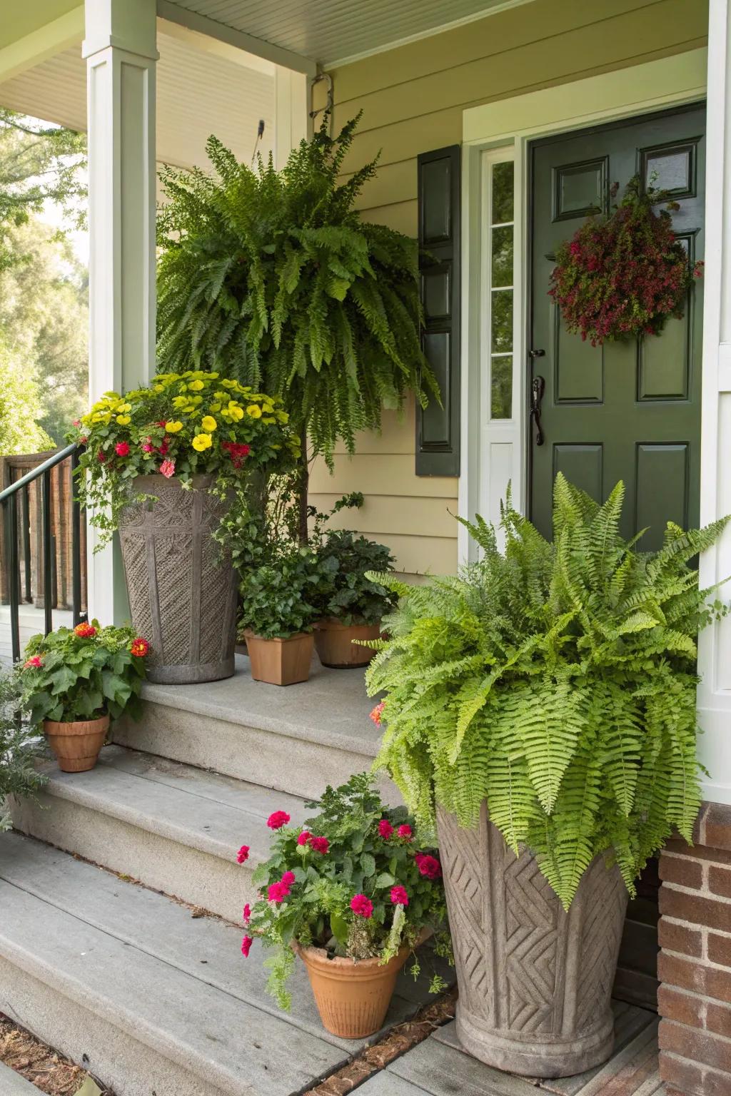 Layered planters introduce depth and dimension.