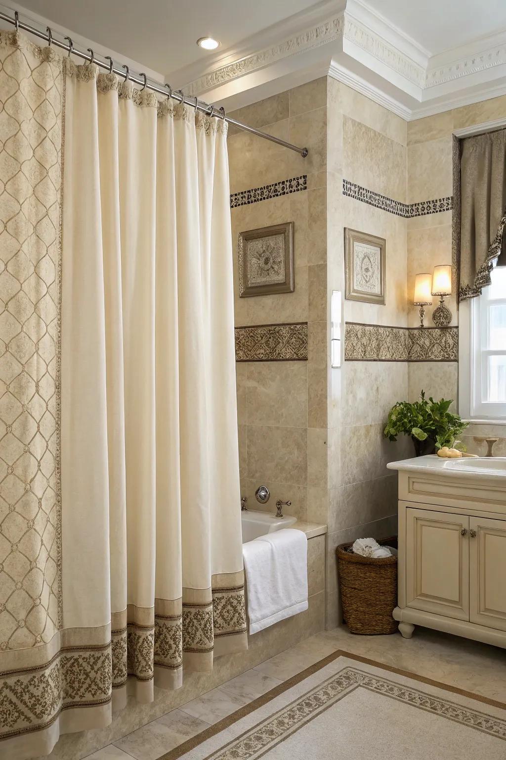 Neutral hues engender a serene and polished bathroom milieu.