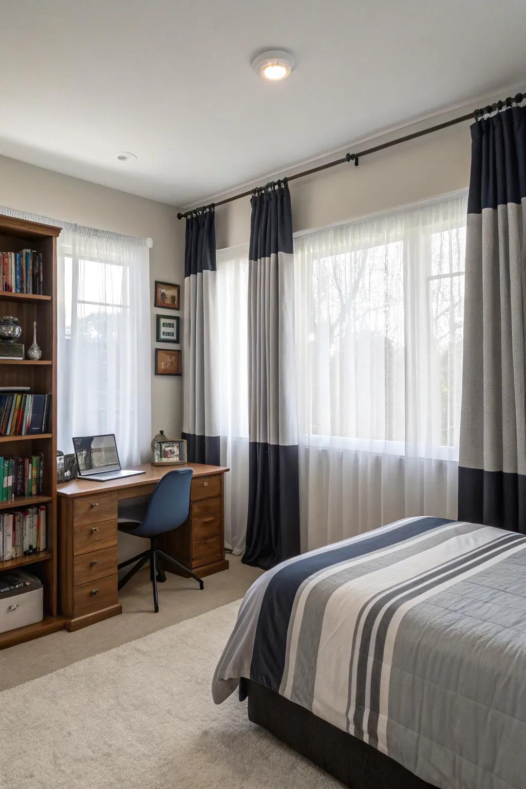 Layered curtains deliver flexible light and privacy management.