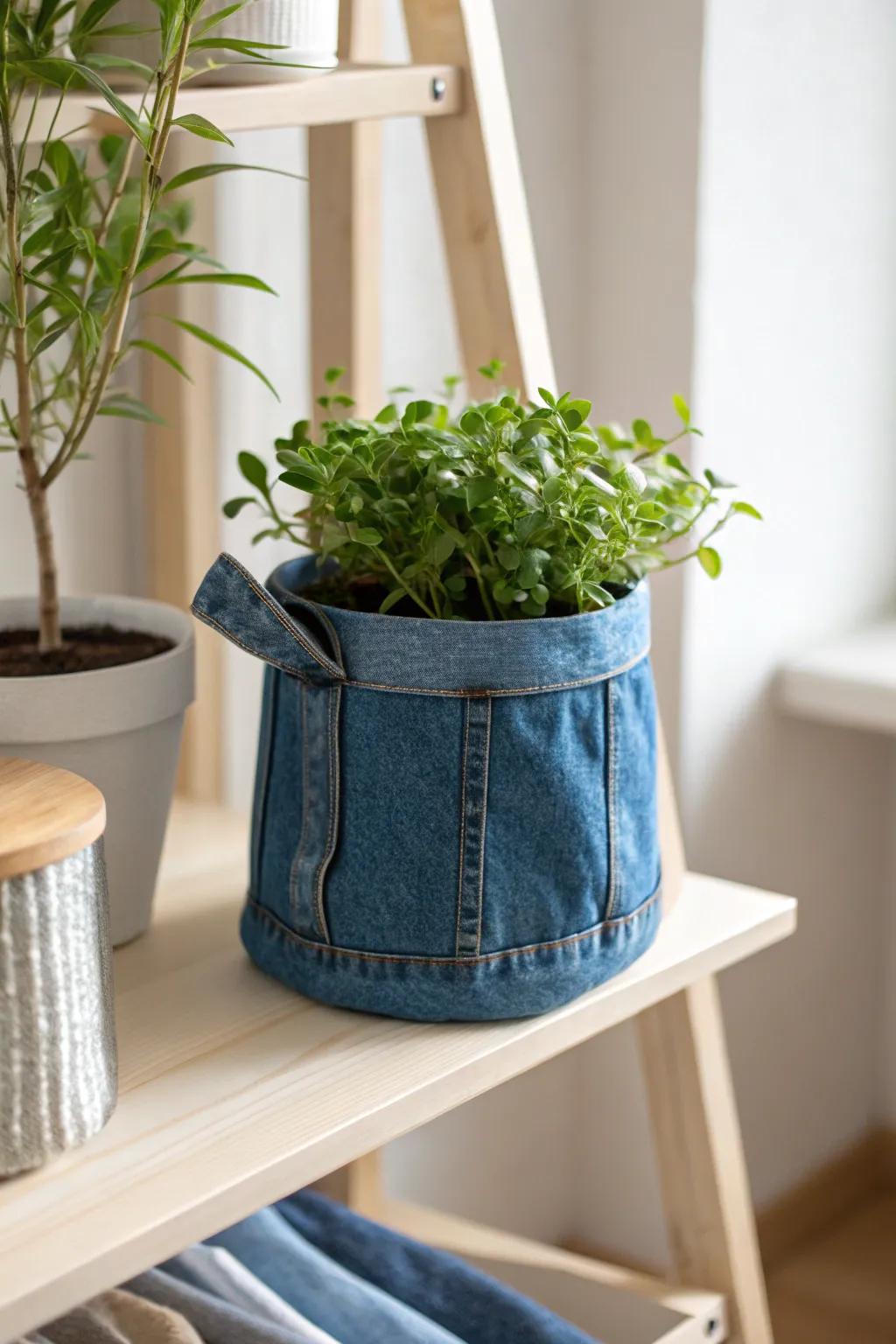 Improve the presentation of your plants with sophisticated denim fabric displays—where ease converges with elegance.