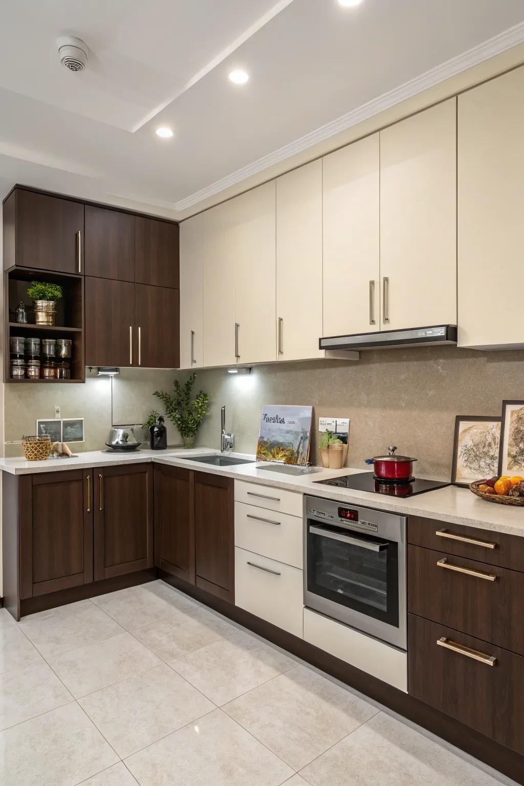 Dual-tone cabinets contribute depth and individuality to your kitchen's design.