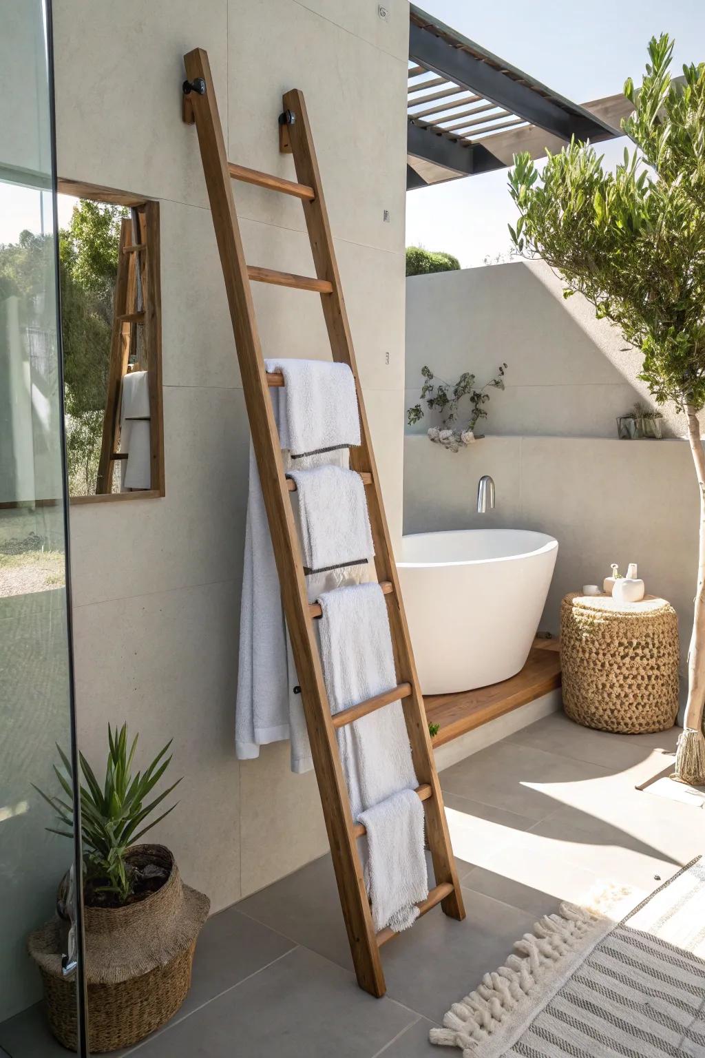 Ladders are both beautiful and useful, making them perfect for an elegant towel display.