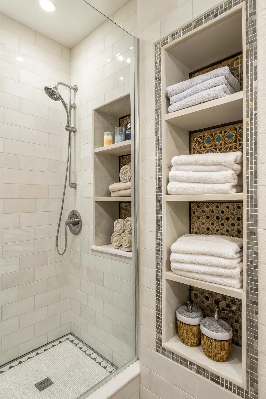Built-in niches offer an integrated and readily accessible storage option.