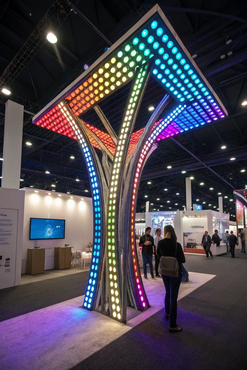 Creative light structures draw interest and elevate booth design.