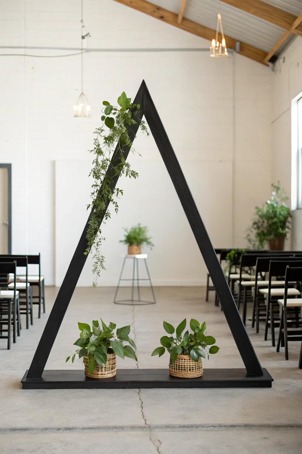 A polished and modern triangle arch embodying simple design.