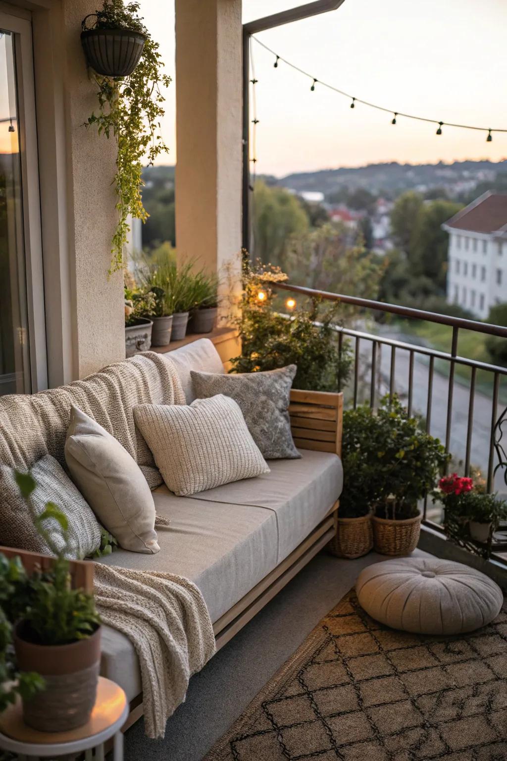 Construct a soothing corner with comfortable seating and plush accents.