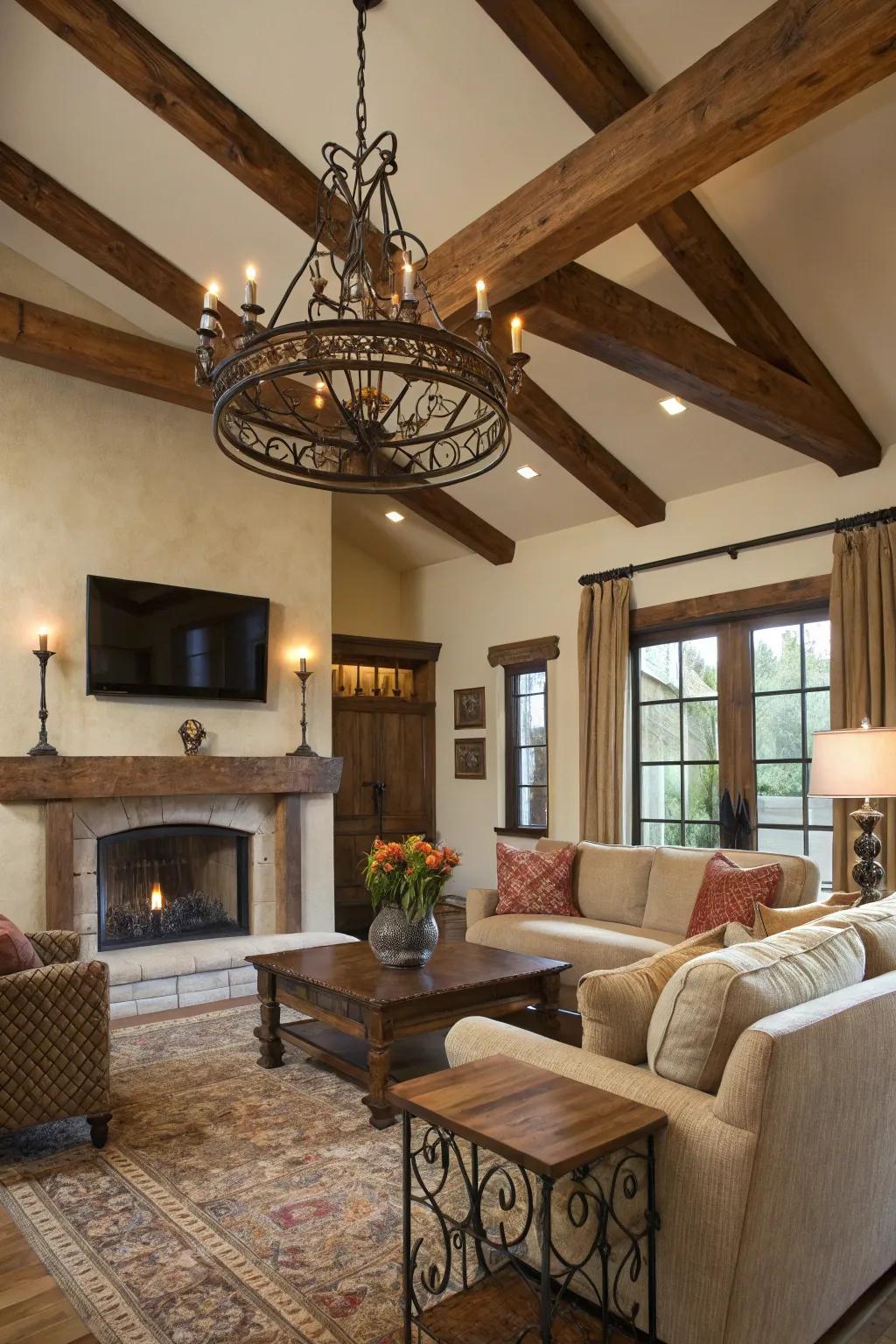 Exposed supports enrich the Tuscan ambiance.