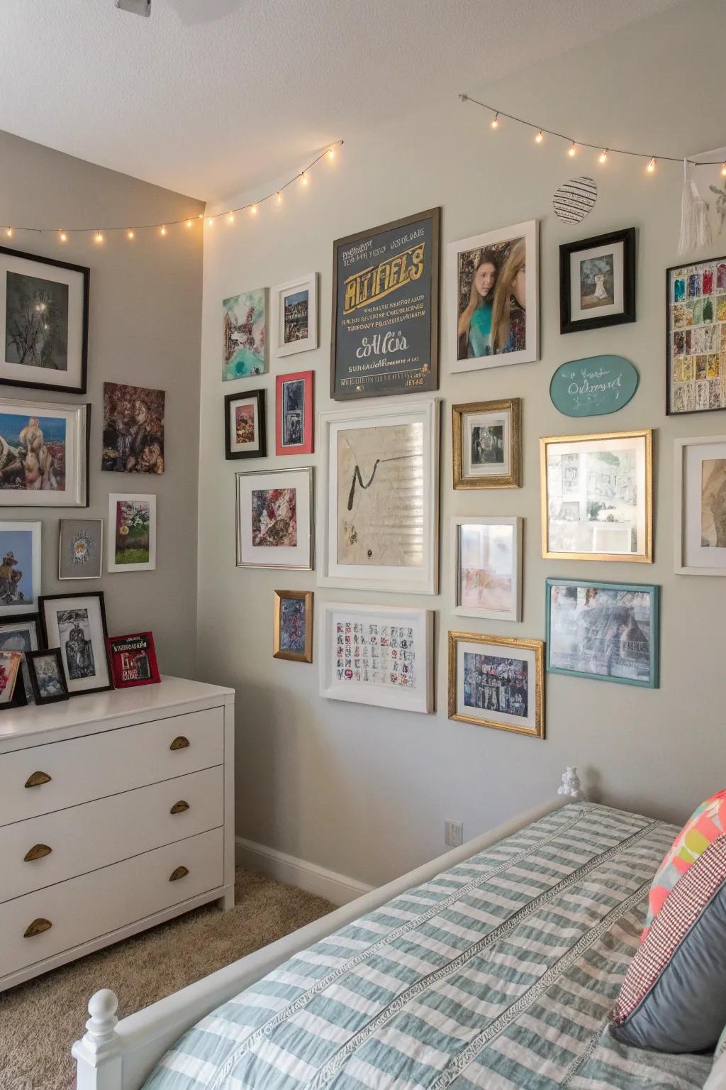 A gallery wall serves as a personal canvas, ideal for displaying a tween's evolving preferences.