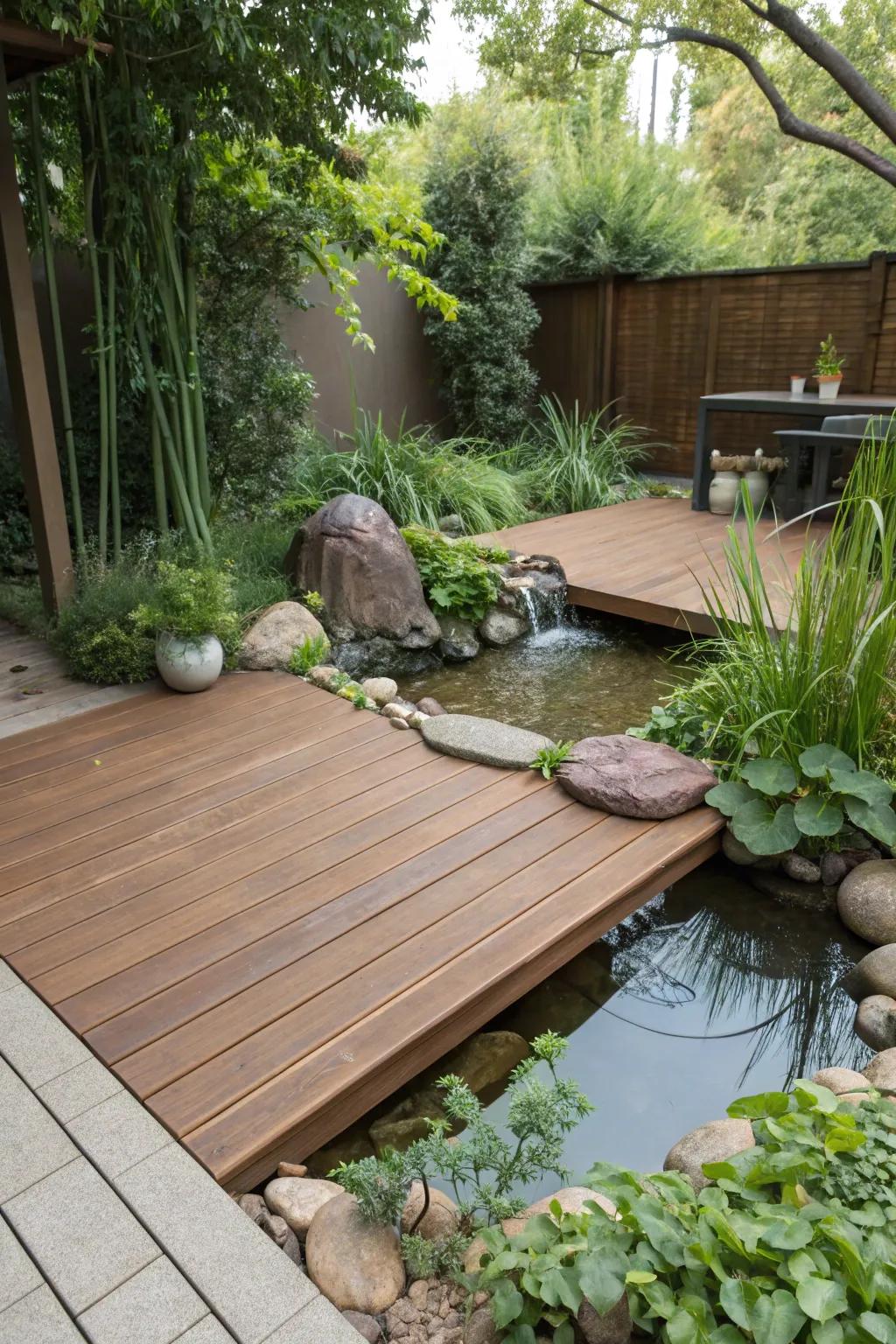 Natural shades blend with nature for a tranquil deck ambiance.