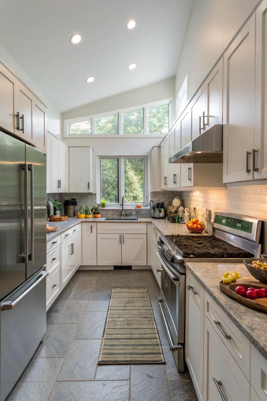 An efficient workflow arrangement simplifies cooking in any U-shaped kitchen.