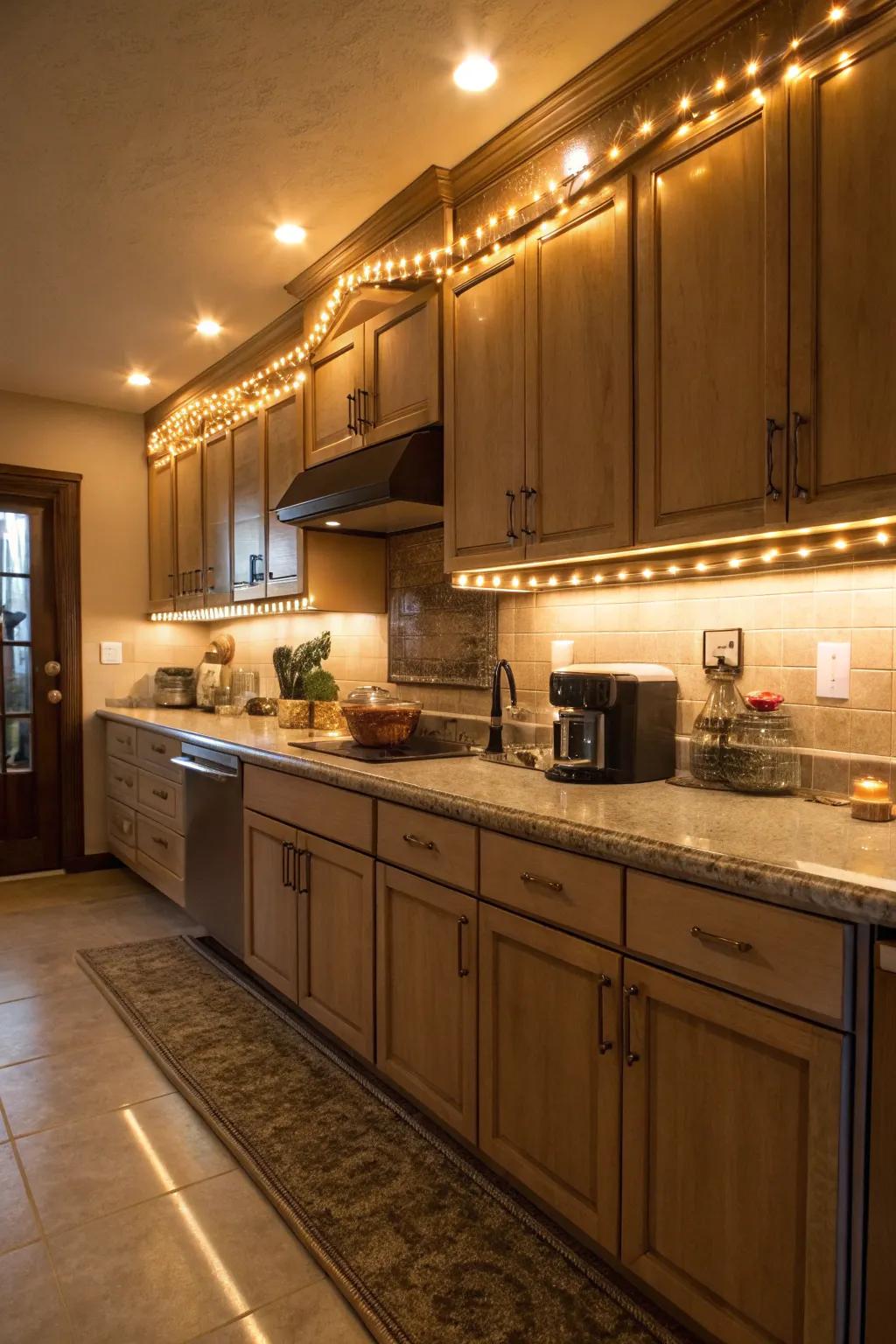 Rope lights infuse kitchen areas with a comforting and appealing light.