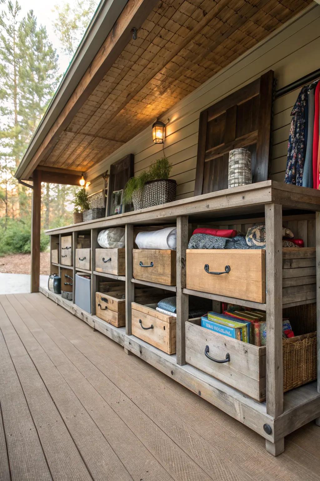 Your under-deck storage gains functionality and appeal from DIY sliding storage.
