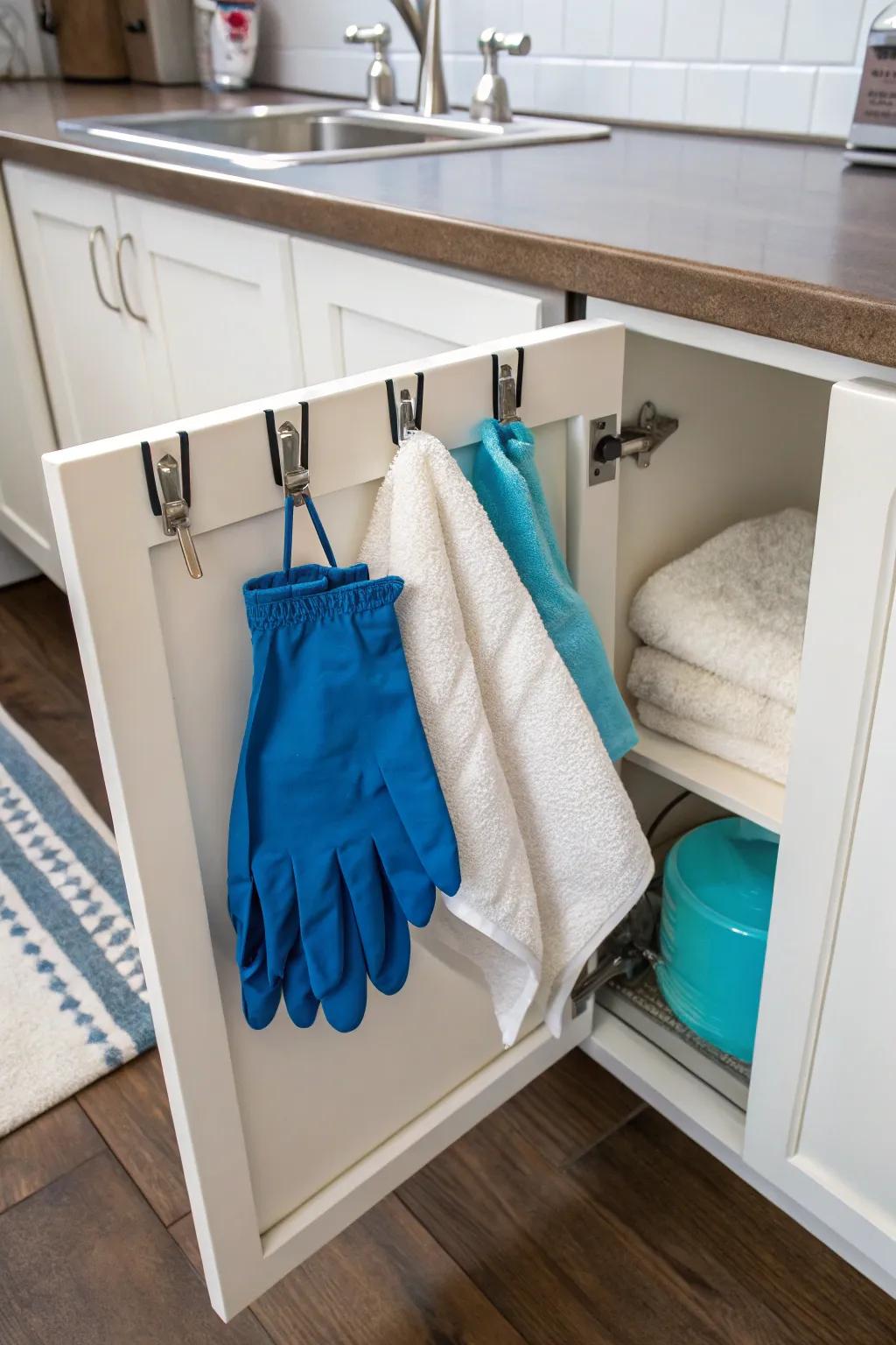 Make use of the door area by suspending frequently accessed items.