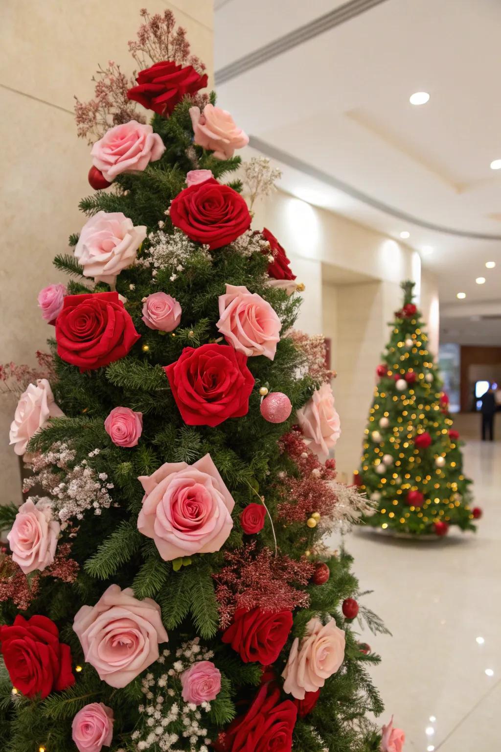 Botanical accents offer a timeless romantic aspect to your tree.