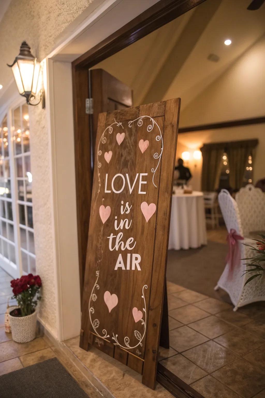 A romantic welcome sign sets the tone for Valentine's Day.