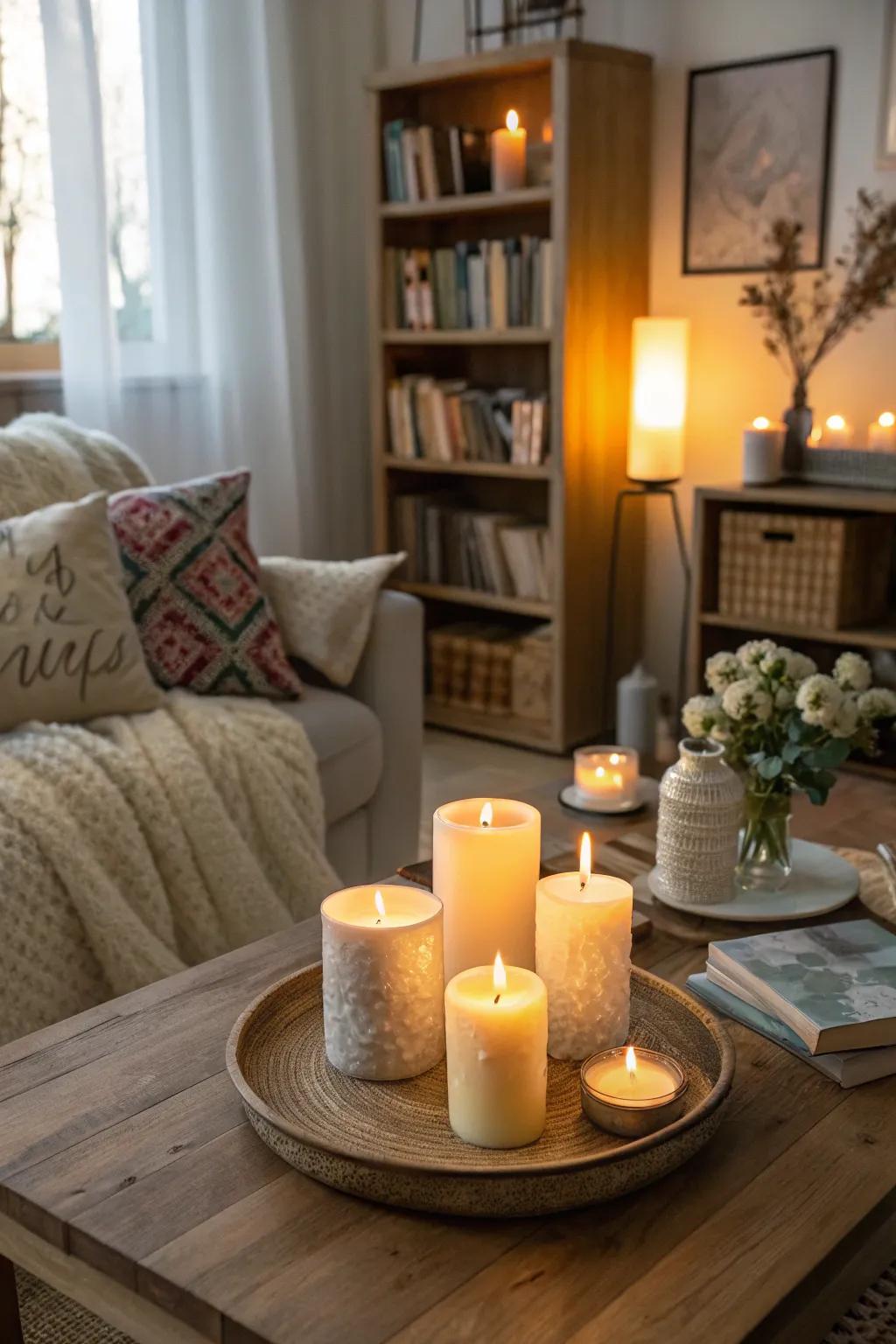 Flickering lights set the mood for a comfortable Valentine's evening.