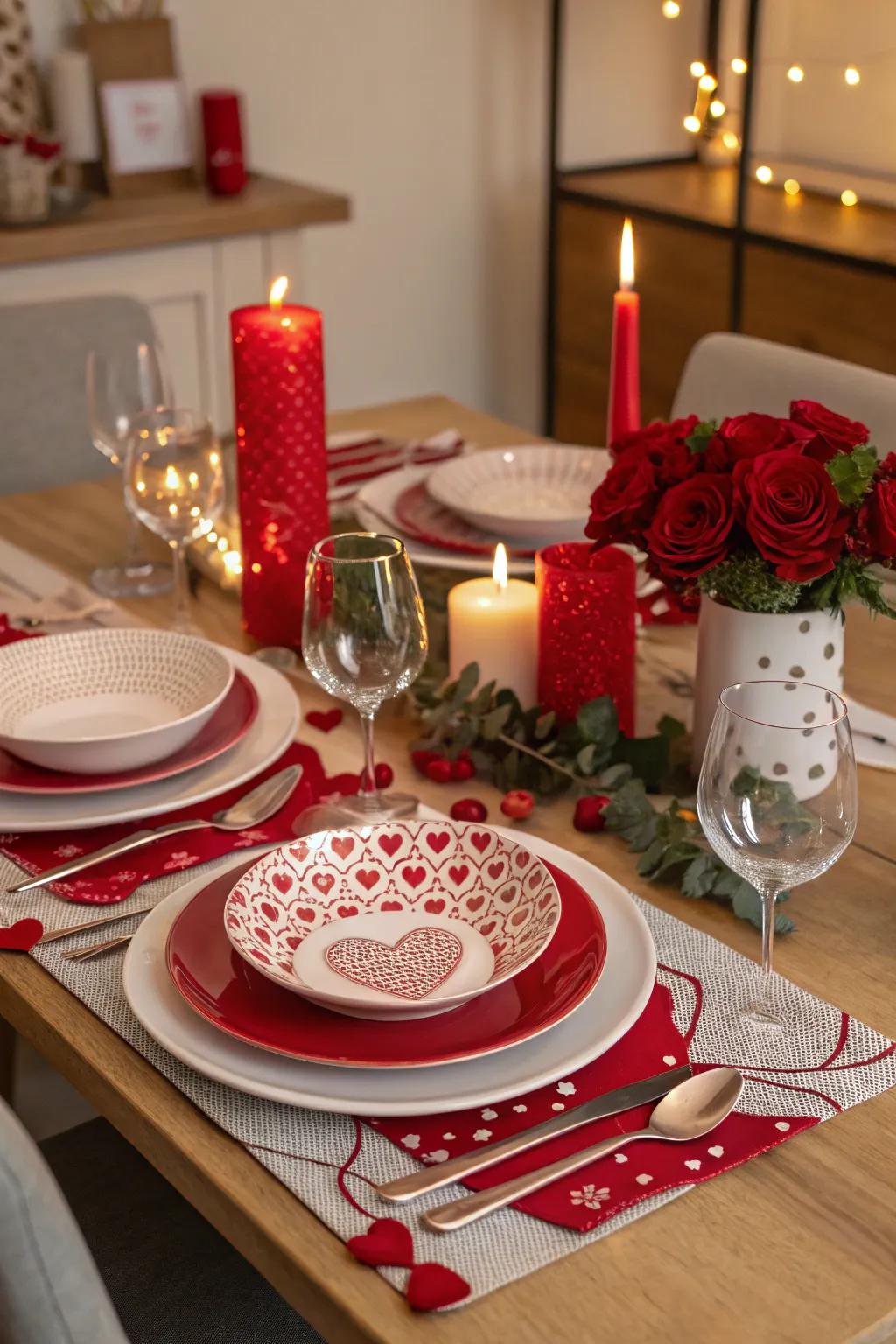 Produce an intimate dining encounter by using a romantic Love Day table arrangement.
