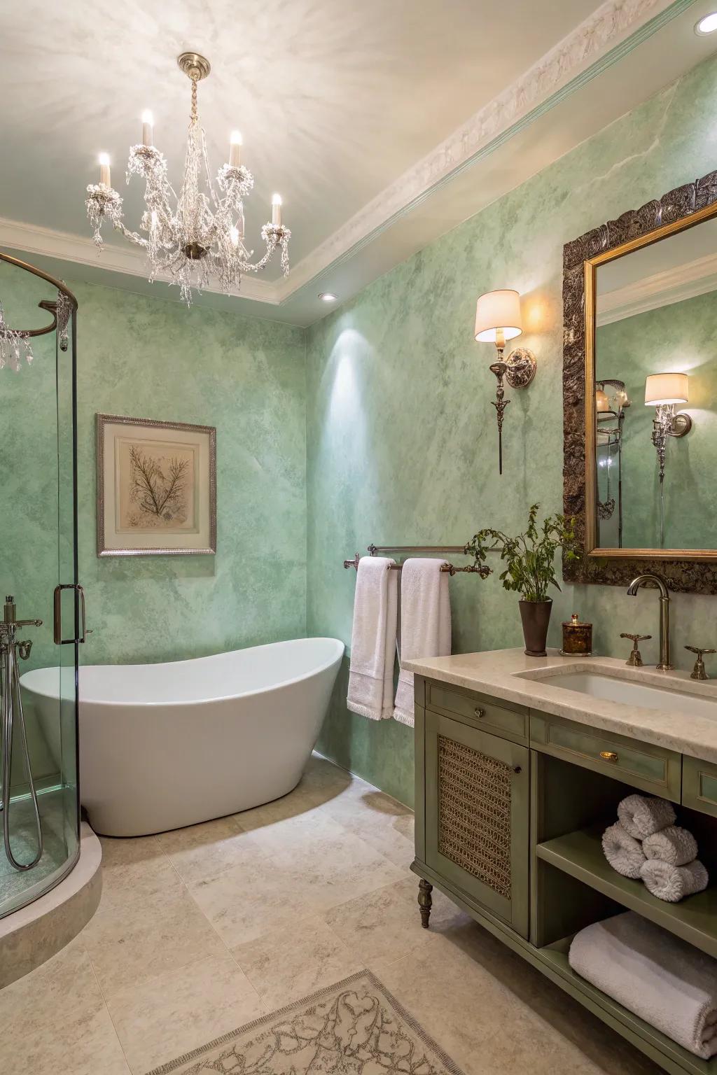 Produce a comforting escape using relaxing Venetian plaster walls.