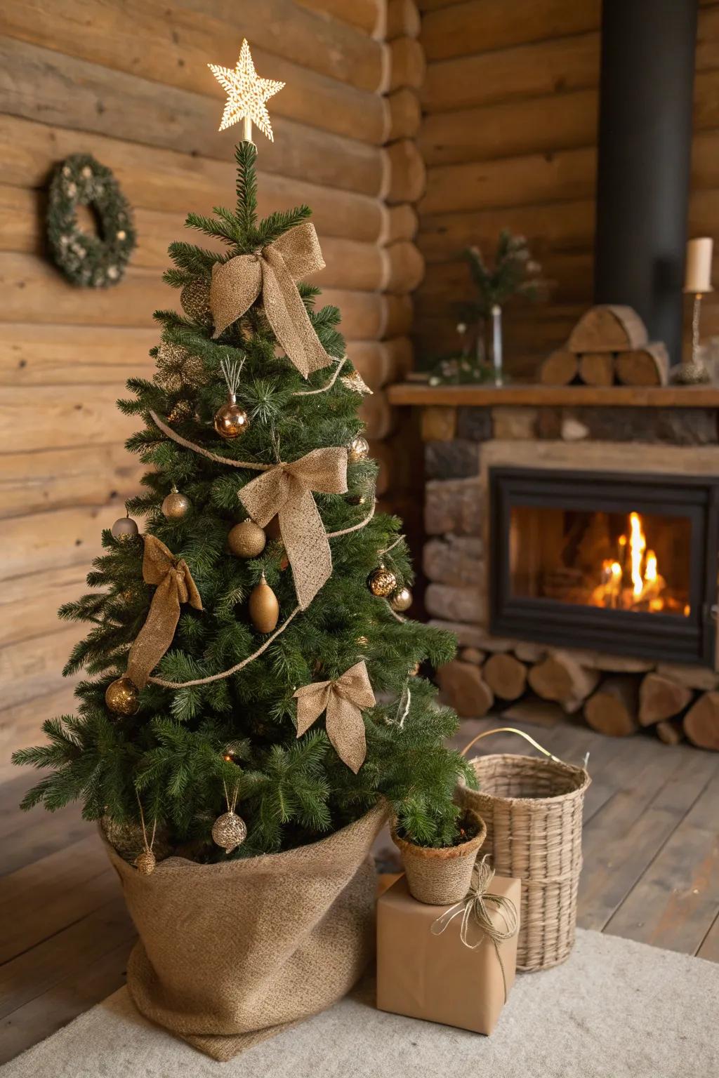 Countryside accents infuse warmth into this vintage Christmas tree.