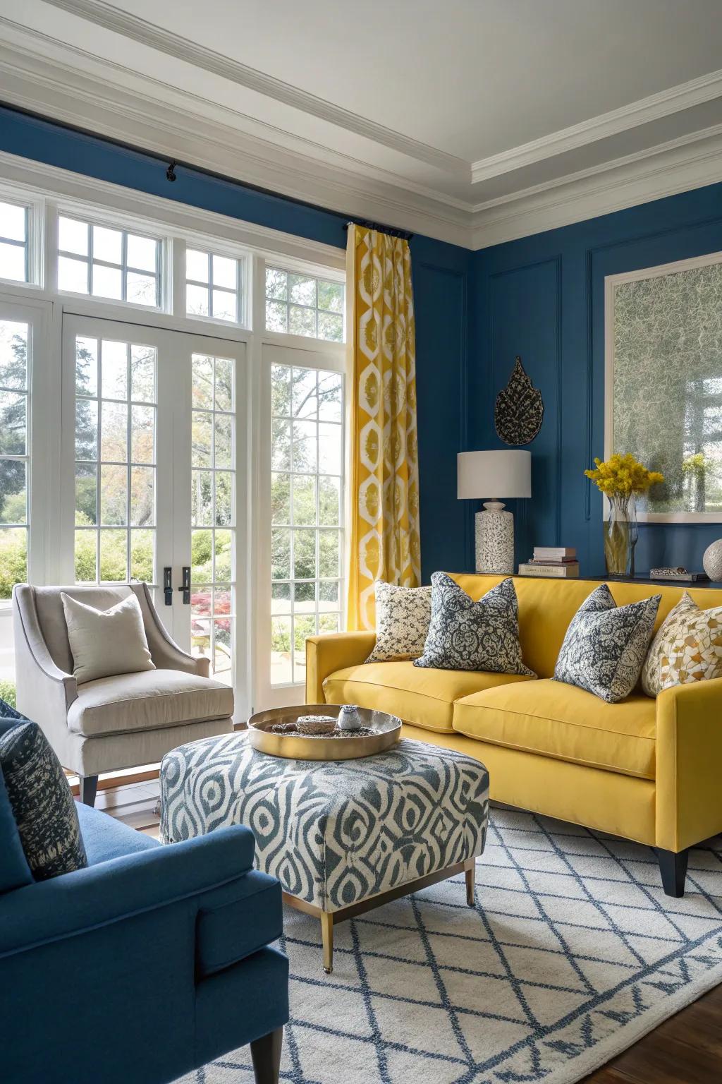 A striking color scheme infuses energy and character to any family room.