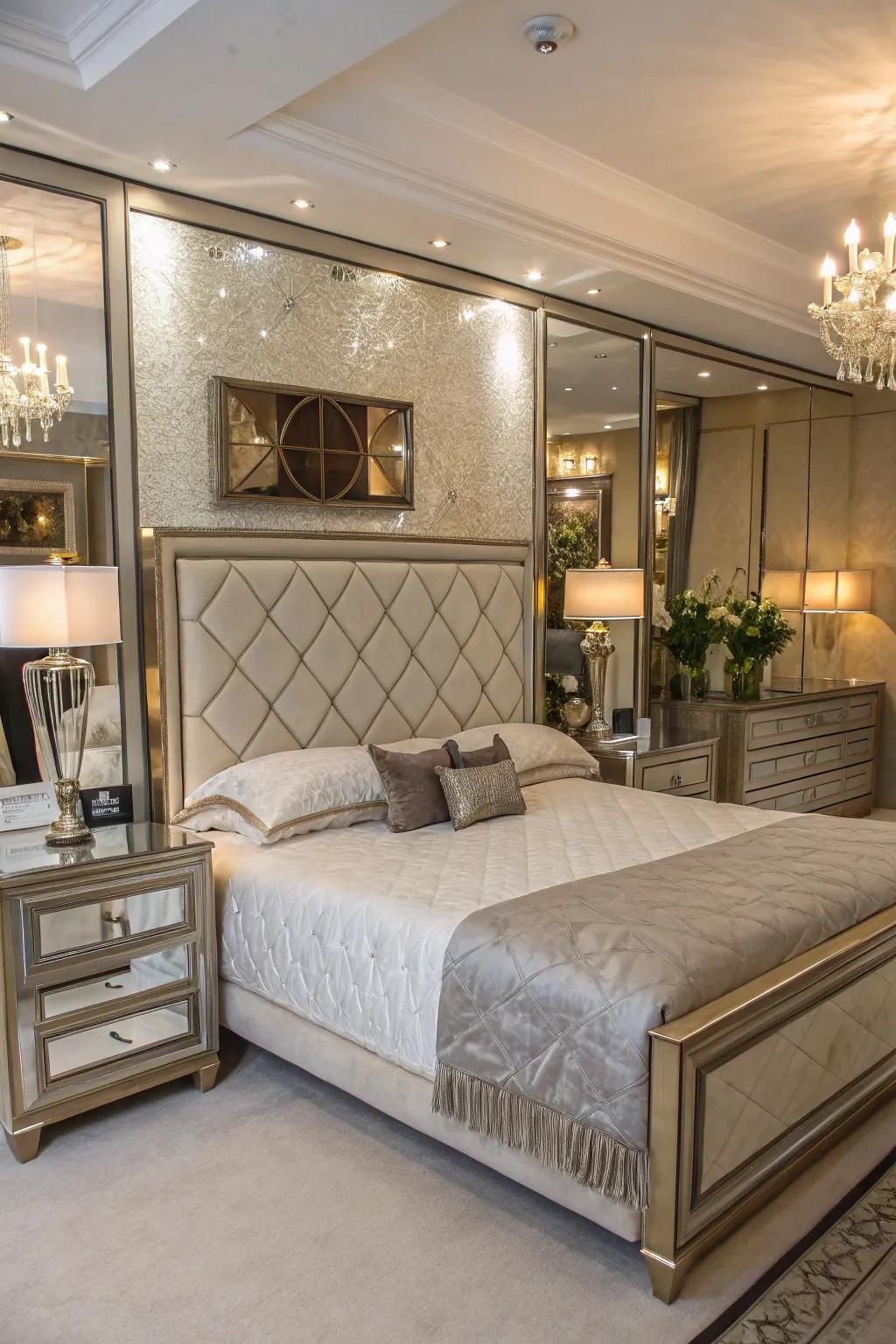 Mirrored panels amplify light and introduce a hint of glamour to your bedroom.