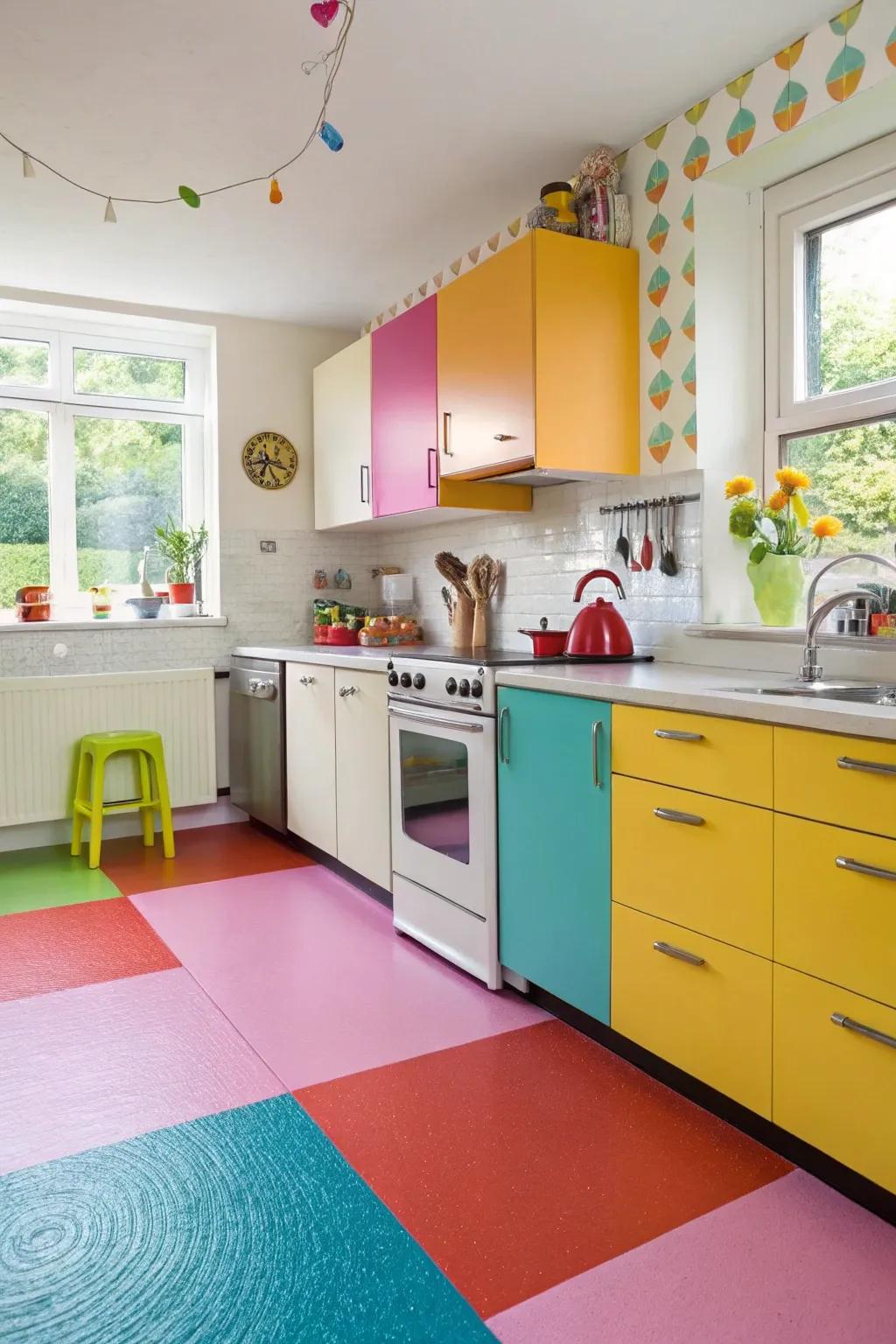 Announce your presence through vibrant vinyl floor shades.