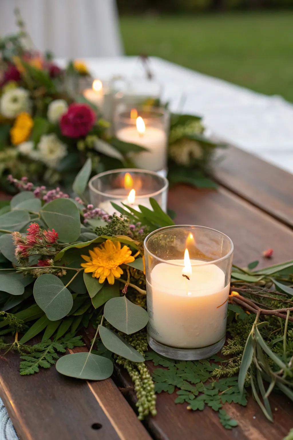 Natural components harmonize beautifully with votive candles.