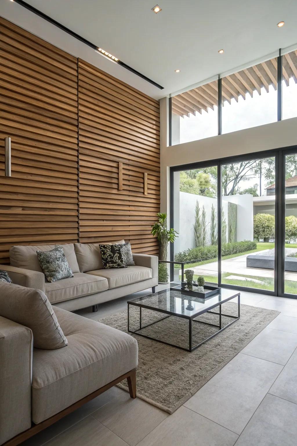 Modern horizontal wooden panels.