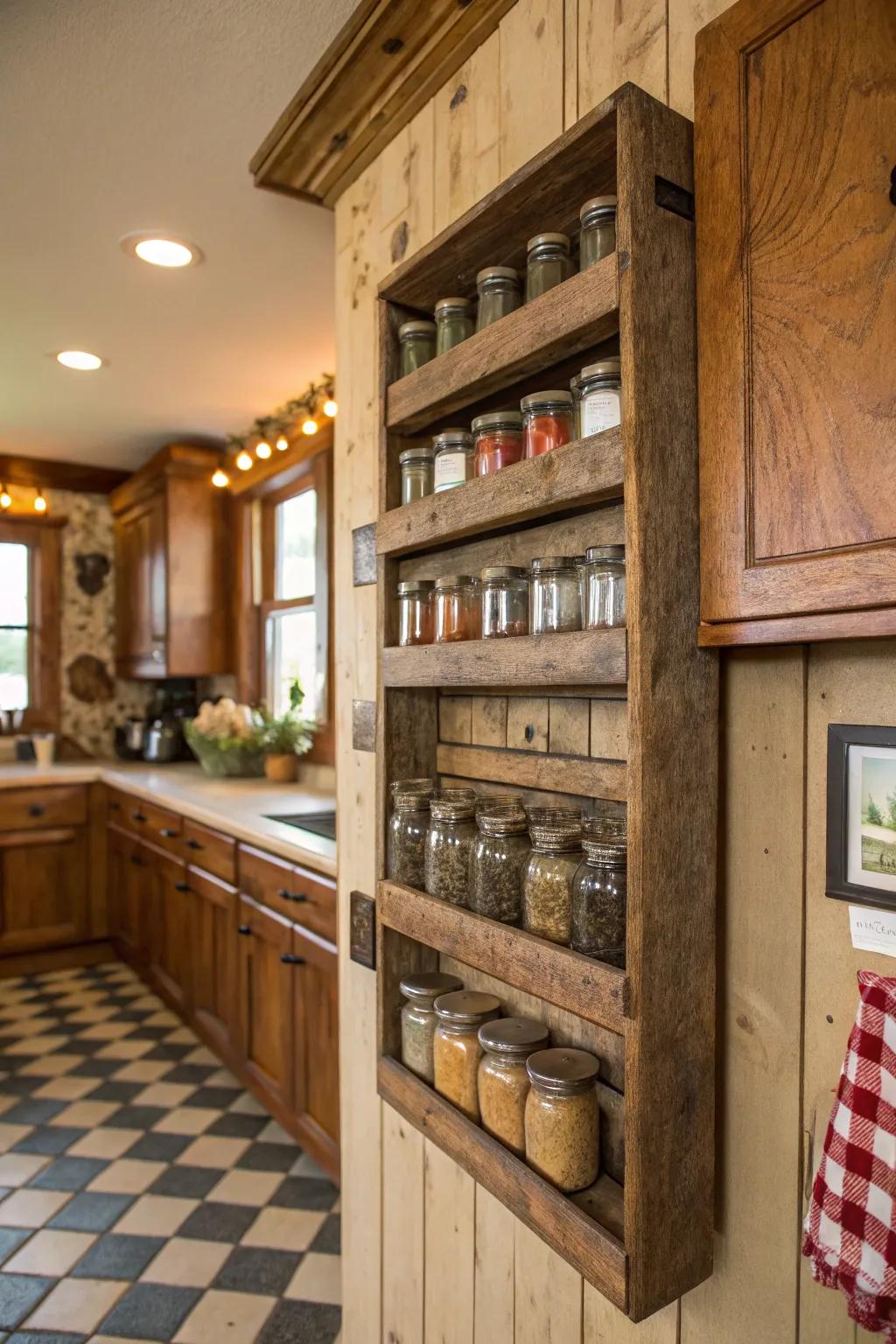 Rustic wood fixtures contribute warmth and texture to your decor.