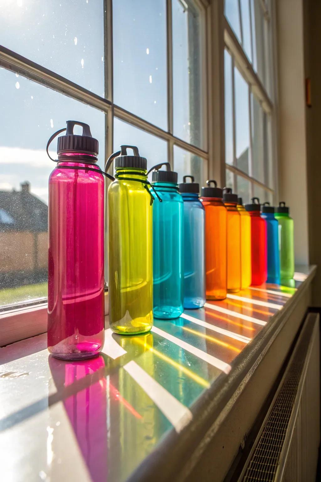 Enhance your décor with vividly colored reusable bottle designs.
