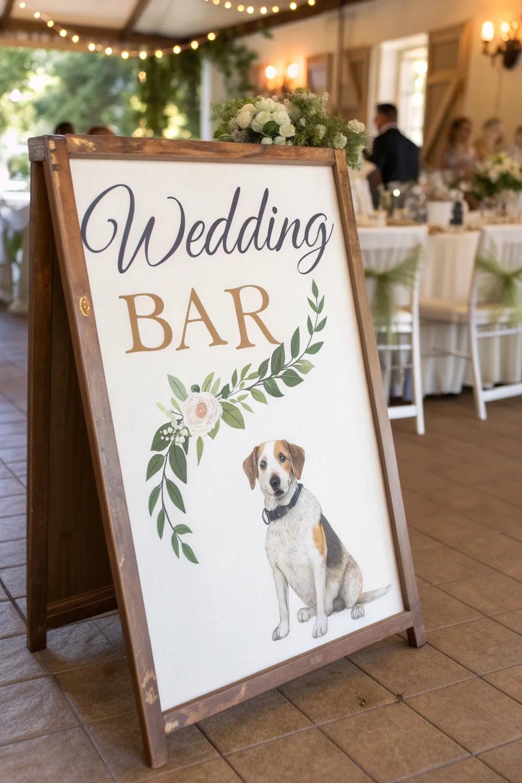 A customized bar sign showcasing a unique pet illustration.