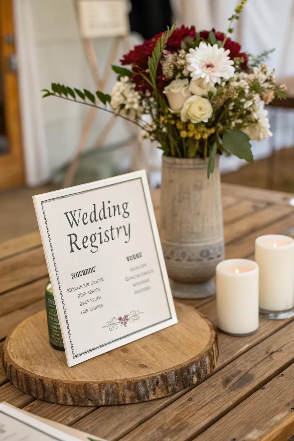 A registry card featuring clear instructions to ensure easy guest access.