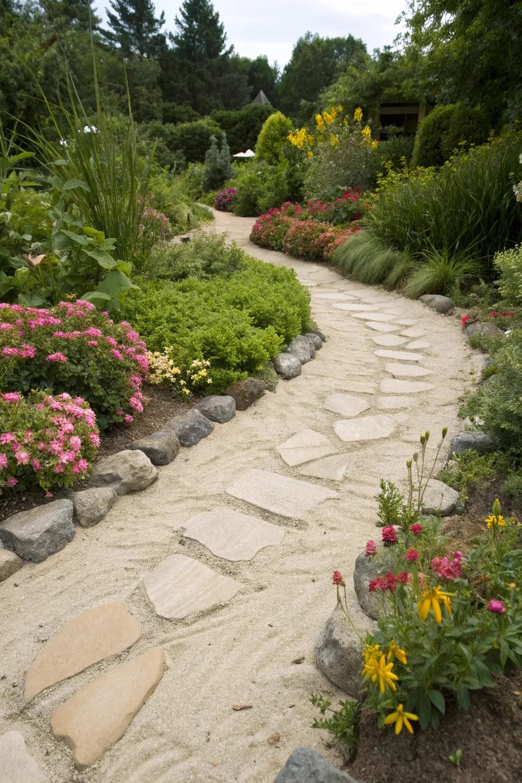 Flagstone path with granules for a smooth and earthy appearance.