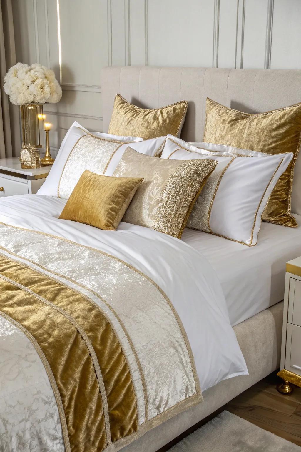 Velvet and silk textures infuse richness and comfort.