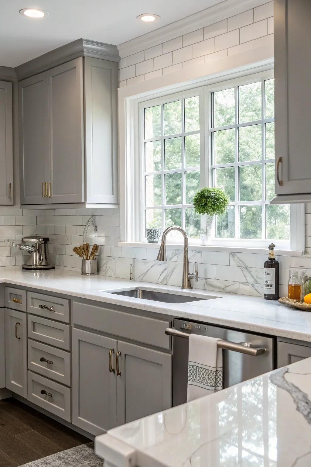 Stone worktops bring a dash of sophistication to the contemporary cooking space.